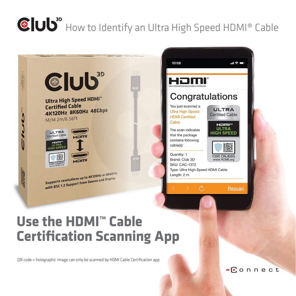 Ultra High Speed HDMI™ 4K120Hz, 8K60Hz Certified Cable 48Gbps M/M 2 m / 6.56 ft 