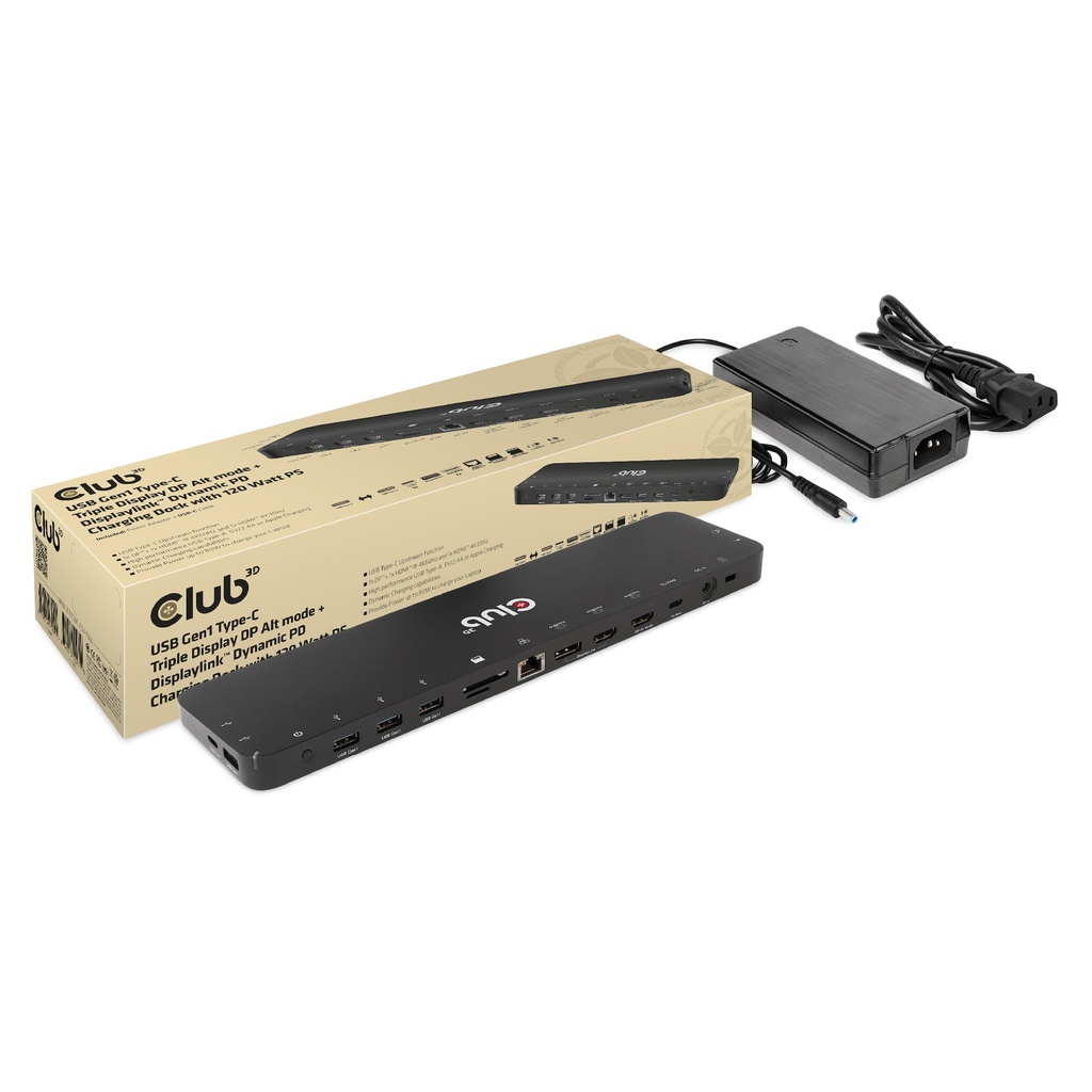 CSV-1566 USB‑C® 5Gbps Triple Display DP Alt‑Mode DisplayLink Dock with 120W PSU