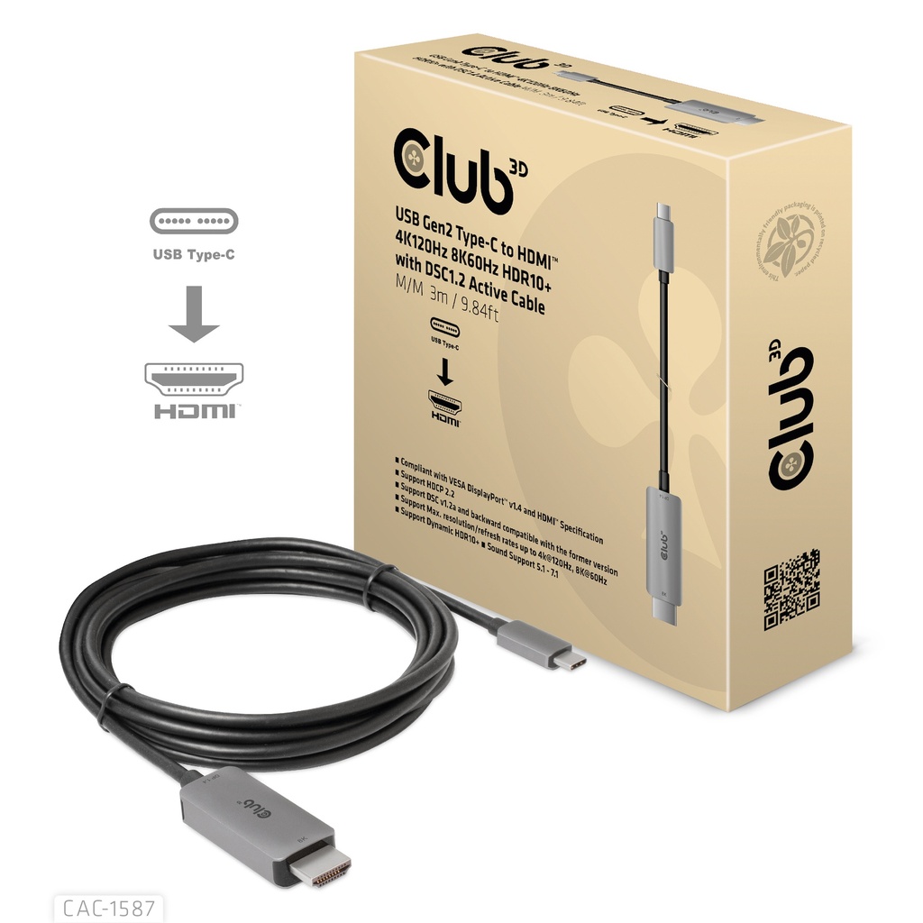 CAC-1587 USB‑C® to HDMI™ 4K120Hz/8K60Hz HDR10 DSC1.2 Active Cable 3m/9.84ft