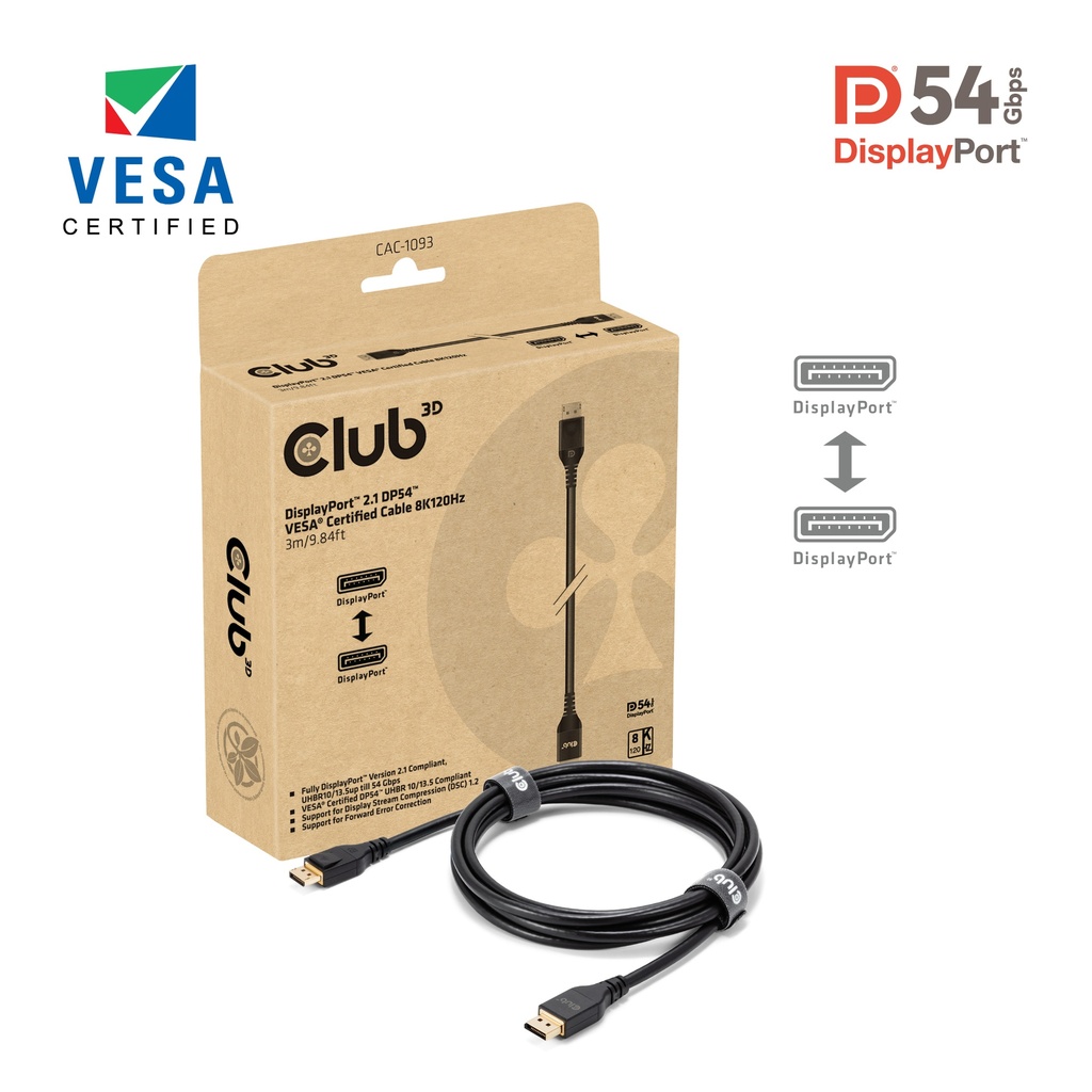 CAC-1093 DisplayPort™ 2.1 DP54 VESA Certified Cable 8K120Hz 3m/9.84ft