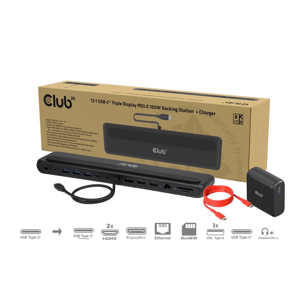 CSV-2541 12‑in‑1 USB‑C® Triple Display PD 100W Docking Station + Charger