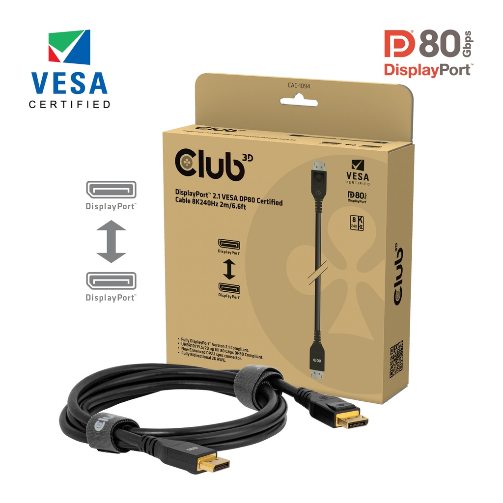 CAC-1094 DisplayPort™ 2.1 VESA DP80 Certified Cable 8K240Hz 2m/6.6ft