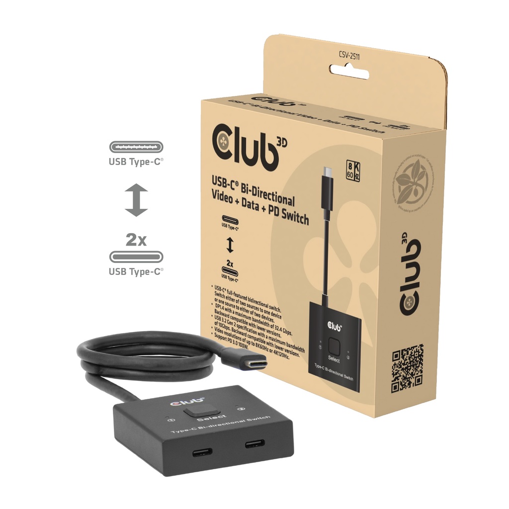 CSV-2511 USB‑C® Bi‑Directional Video + Data + PD Switch
