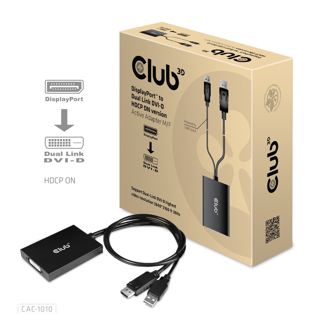 CAC-1010 DisplayPort™ to Dual Link DVI‑D Active Adapter (HDCP ON) M/F