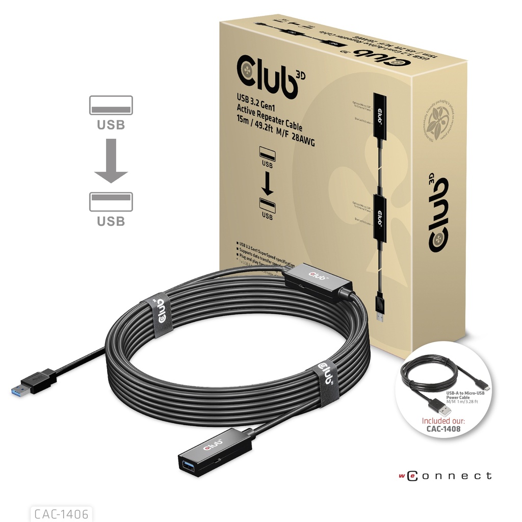 CAC-1406 USB‑A 5Gbps Active Repeater Cable 15m/49.21ft